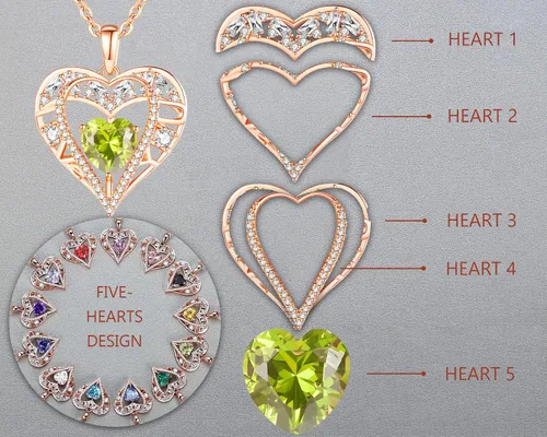 Miniatura 29 de Collar de cristal de 5 corazones, chapado en oro rosa de 18 quilates, colgante con cadena de plata de ley 925 de 18 + 2 pulgadas, joyería de piedra