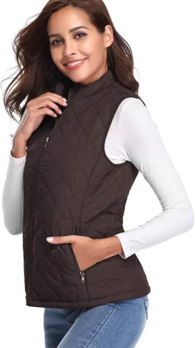 Miniatura 2 de Fuinloth - Chaleco acolchado para mujer, diseño de cuello alto, ligero, con cierre