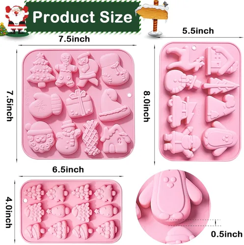 Miniatura 2 de Paquete de 3 moldes de silicona para hornear navideños, moldes de silicona navideños con forma de árbol de Navidad, moldes para jabón y dulces