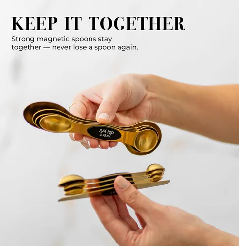 Miniatura 2 de Juego de cucharas medidoras magnéticas – Cucharas medidoras doradas de acero inoxidable para cocinar y hornear – Accesorios de cocina dorados lindos