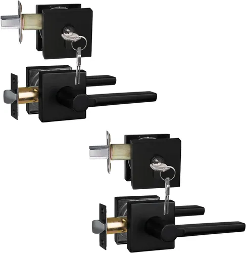 Miniatura 12 de NEWBANG Palanca de puerta de cama/baño para privacidad Baño e interior Manija de cerradura de puerta en negro mate envejecido, HD1601-DB-BK-1P