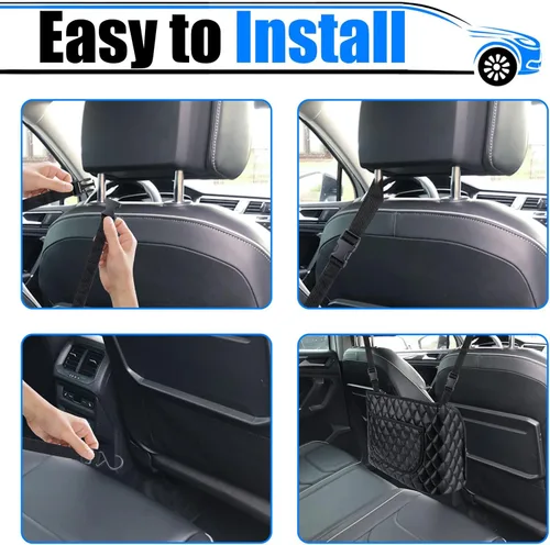 Miniatura 4 de BFXM Soporte para bolso de automóvil entre asientos, bolsillo organizador de cuero para asiento delantero, bolsillo de red de gran capacidad, bolsa