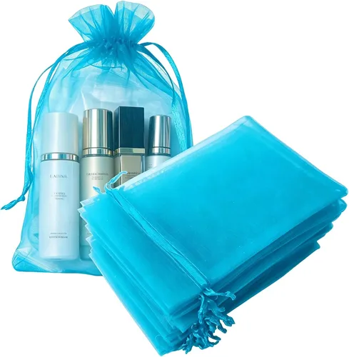 Miniatura 27 de Juego de 50 bolsas de organza de regalo con cordón azul aguamarina de 4 x 6 pulgadas para baby shower, Navidad, boda, recuerdos de fiesta, despedida