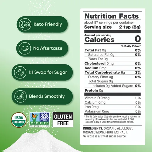 Miniatura 2 de BetterBody Foods Mezcla de edulcorante de alulosa de fruta de monje orgánico, sustituto de azúcar de caña cruda, cero calorías, apto para dieta