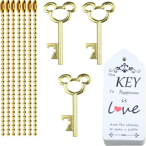 Miniatura 3 de Aokbean 52 piezas de abrebotellas con llave de esqueleto vintage con tarjeta de agradecimiento de acompañante y llavero para fiesta, boda, kit