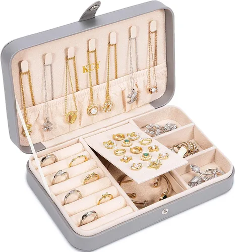 KCY Joyero para mujeres y niñas, estuche organizador de joyas de viaje pequeño, de piel sintética, portátil, cajas de almacenamiento para anillos,