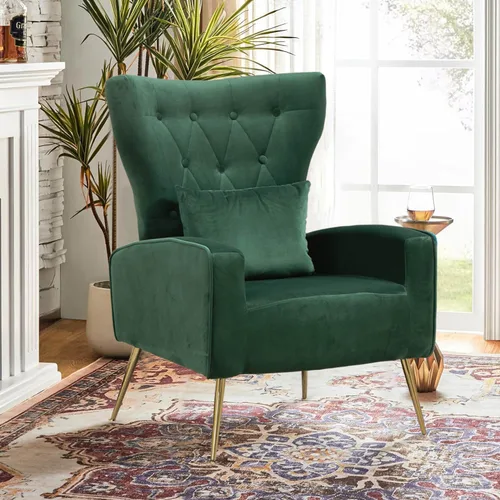 Miniatura 32 de Sillas decorativas de terciopelo con respaldo de ala y almohada lumbar, sillón moderno para sala de estar, dormitorio, silla auxiliar de recepción