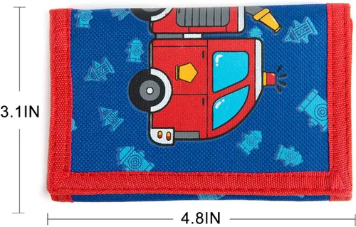 Miniatura 2 de AI-DEE RFID Trifold lona al aire libre de la historieta de la cartera para los niñosdelgado bolsillo frontal cartera con cremallera, Fire Engine