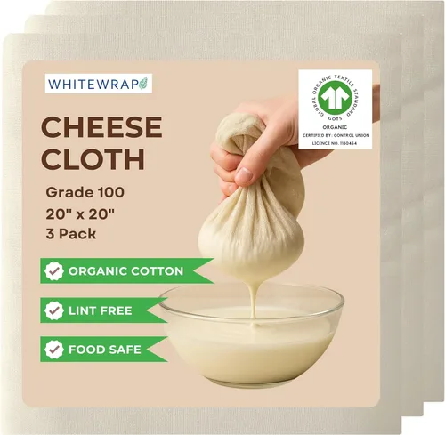 Miniatura 11 de Estopilla grado 100 bordes con dobladillo, 100% algodón sin blanquear, bolsa de leche de nueces, paño colador reutilizable para hacer queso, yogur