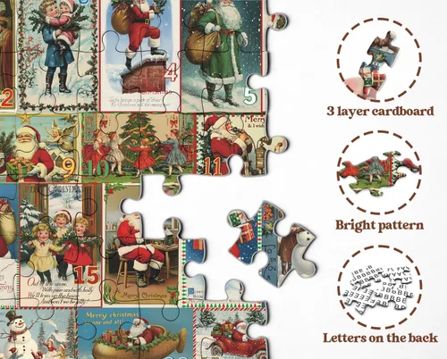 Miniatura 4 de Rompecabezas de Navidad vintage para adultos de 1000 piezas, rompecabezas de vacaciones de Navidad con 24 postales de Navidad, rompecabezas