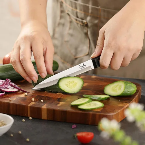 Miniatura 6 de Juego de cuchillos de cocina de 5 piezas, juego de cuchillos sin bloque con fundas, hoja afilada de acero inoxidable y mango cómodo, juego