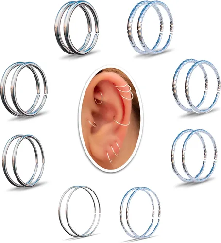 Miniatura 20 de Aretes de aro de oro de plata – Aretes de aro para mujer, dos piezas de aros de plata fina rellenos de oro, aro de hélice, anillo de tragus, aro
