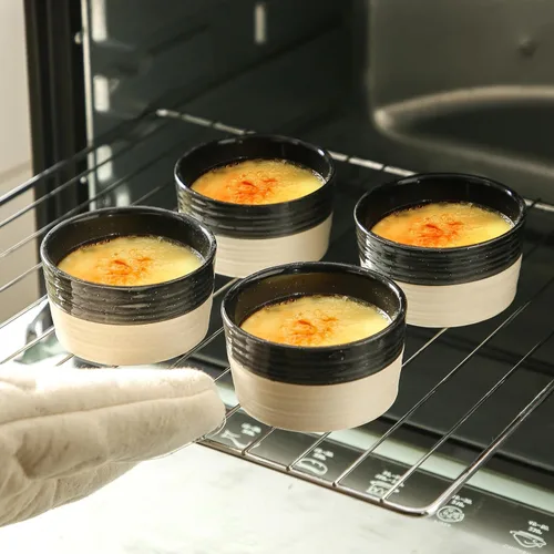Miniatura 6 de Hasense Juego de 6 moldes de porcelana de 3 onzas, aptos para horno, color negro y gris ceniza, para creme brulee, souffle, inmersión y postres