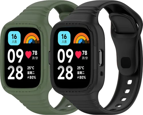 Compatible con Redmi Watch 3 Active/Watch 3 Lite correas con funda antigolpes, correa deportiva de repuesto ajustable de silicona para Redmi Watch 3