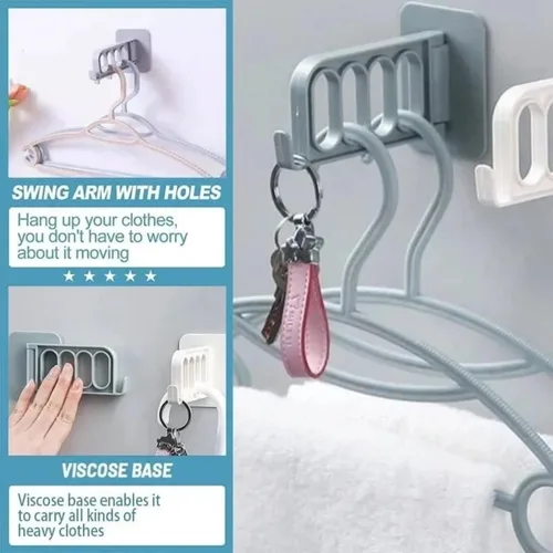 Miniatura 3 de Percha plegable sin perforaciones, pequeña percha plegable para ropa, ganchos de almacenamiento para paredes, 4 agujeros montado en la pared, Beige