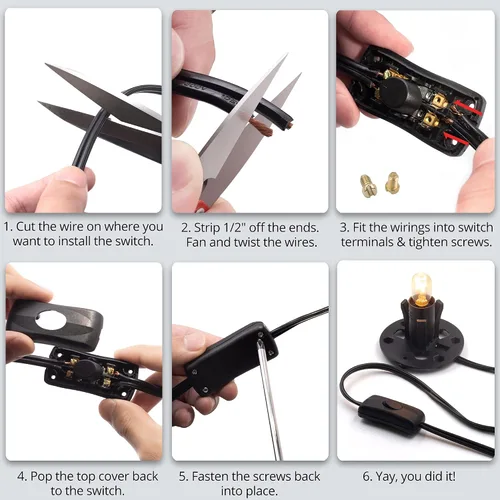 Miniatura 4 de Betus Interruptor de cable en línea AC12V/110V/220V MAX 2A - Interruptores de botón de cable de encendido/apagado en línea para lámpara