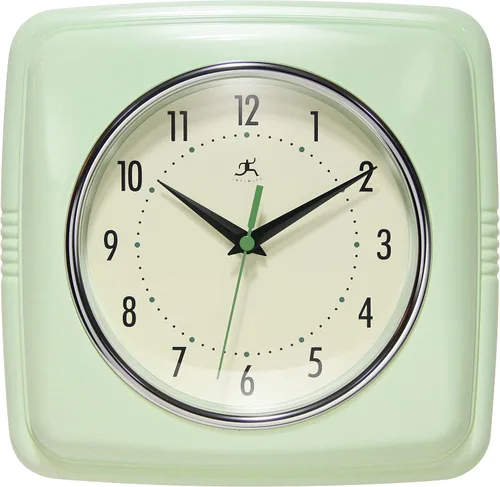 Infinity Instruments Reloj de pared retro, reloj cuadrado de 9 pulgadas, silencioso sin tictac, moderno de mediados de siglo, reloj de cocina, reloj