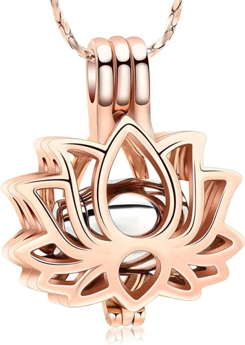 Miniatura 18 de Imrsanl Joyería de cremación para cenizas – Collar con colgante de cenizas de flor de loto con mini urna de recuerdo, joyería conmemorativa