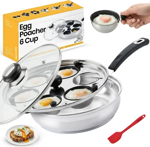 Eggssentials - Sartén para huevos escalfados antiadherente, sartén para huevos escalfados de acero inoxidable, estufa para huevos escalfados de