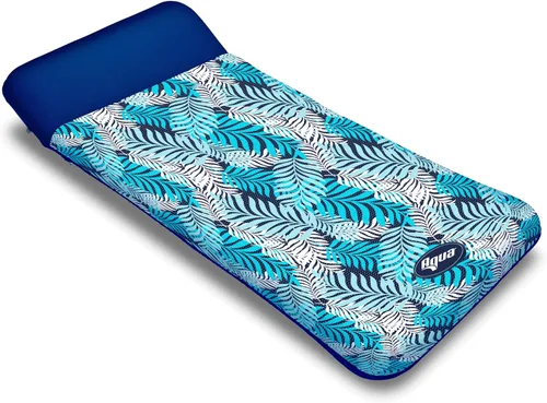 Aqua- Flotador inflable con contorno de 18 bolsillos con cubierta de tela de lujo de gran tamaño, flotador de piscina para sentarse al sol, alta