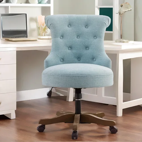 Miniatura 7 de HUIMO Silla de oficina en casa, silla de escritorio tapizada sin brazos con ruedas, altura ajustable, silla de escritorio para computadora con patas