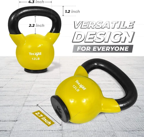 Miniatura 4 de Yes4All Juego de pesas rusas con base de goma, pesas rusas para mujer, pesas rusas de entrenamiento de fuerza (10-65 libras)