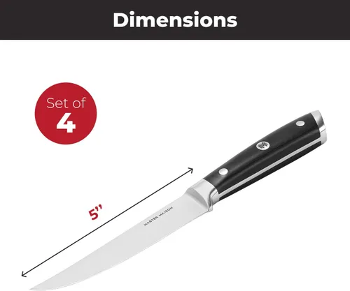 Miniatura 3 de Master Maison Juego de 4 cuchillos de carne de 5 pulgadas ultra premium 4 cuchillos alemanes de acero inoxidable sin dentar + caja de regalo