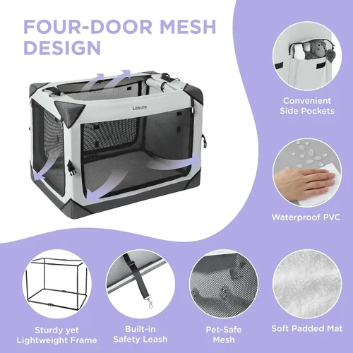 Miniatura 3 de Lesure Jaula Plegable para Perros - Perrera de Viaje Portátil para Perros Grandes, Jaula para Mascotas de 4 Puertas con Ventanas de Malla