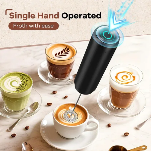 Miniatura 5 de Espumador de leche recargable, espumador de café de mano, mezclador de bebidas con tapa, batidor eléctrico para matcha lattes, capuchino, chocolate