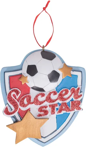 Kurt Adler - Adorno colgante decorativo de resina de 3.5 pulgadas, diseño de estrella de fútbol, color rojo, blanco y azul