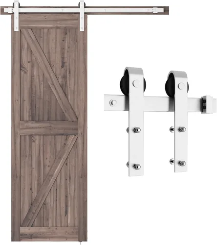 SMARTSTANDARD Kit de herrajes para puerta de granero de níquel cepillado de 5 pies, pista deslizante resistente, suave y silenciosamente, fácil de