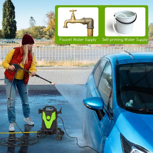 Miniatura 9 de Goplus Lavadora a presión eléctrica, 2400 PSI 1.7 GPM Lavadora de alta presión con 4 boquillas rápidas y ruedas universales, lavadora a presión