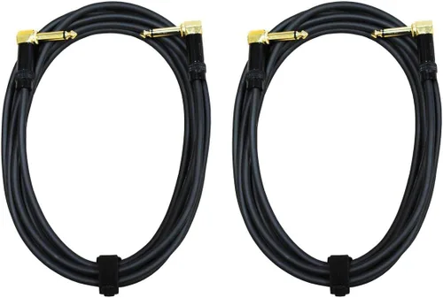 Miniatura 2 de Audio2000'S E27112P2 - Paquete de dos cables de 12 pies chapados en oro de 1/4 pulgadas TS en ángulo recto a 1/4 pulgadas TS en ángulo recto chapado