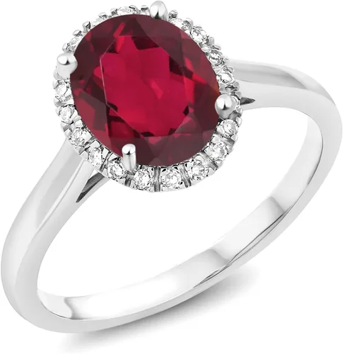 Miniatura 34 de Gem Stone King Anillo de compromiso ovalado de oro blanco de 10 quilates con piedra natal y halo de diamantes Ovalado de 0.354 x 0.276 in Anillo