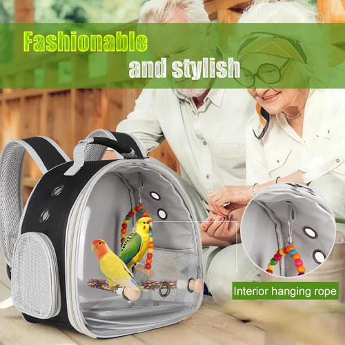 Miniatura 4 de Jaula portátil de viaje para loros con juguete pequeño oscilante y jaula de juguetes coloridos, bolsa de periquito para pájaros pequeños con bolsa