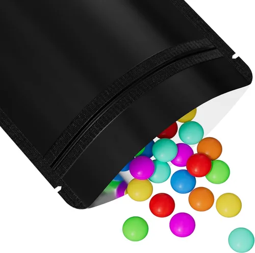 Miniatura 6 de 100 bolsas de sellado con cremallera resellables de papel metálico de color transparente esmerilado para ventana (negro, soporte 2 onzas)