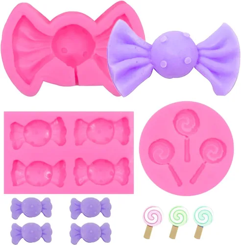 KuuGuu 3 moldes para fondant de piruletas, moldes de decoración de pasteles en forma de caramelo para hornear cupcakes, para pudín, muffins de