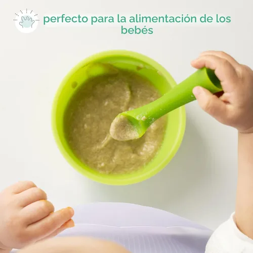 Miniatura 4 de Olababy Cuchara de Entrenamiento de Punta Suave 100% Silicona para Destete Dirigido por el Bebé, Paquete de 2 (Coral/Lila)