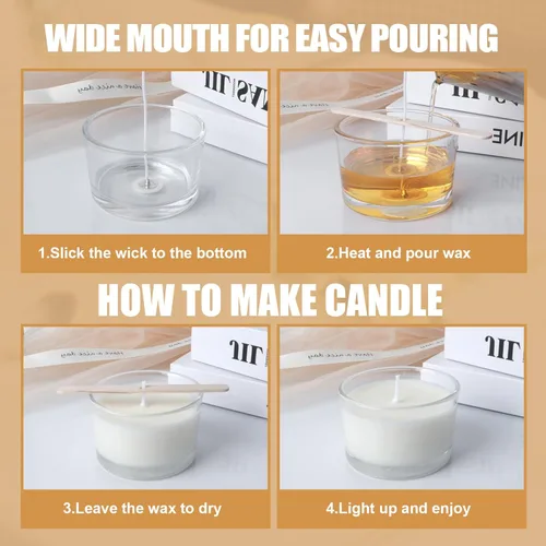 Miniatura 6 de Tarros de vela de vidrio de 4 onzas, paquete de 12 tarros pequeños para hacer velas, tarros vacíos de vidrio grueso de boca ancha con tapas de bambú