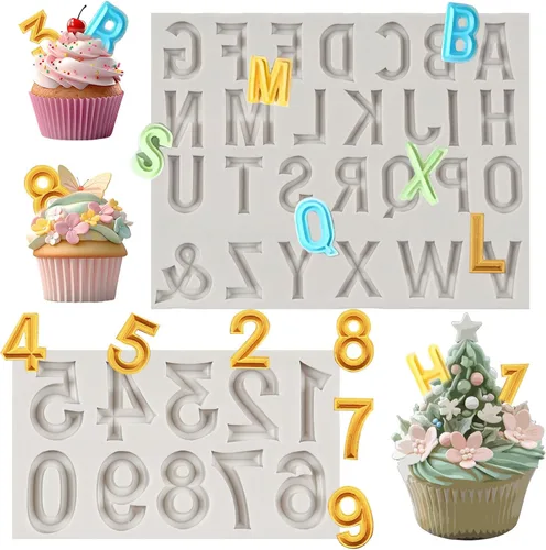 26 moldes de silicona con letras mayúsculas, 3D del alfabeto número 0-9 moldes de chocolate, para cumpleaños, aniversario, día de San Valentín,