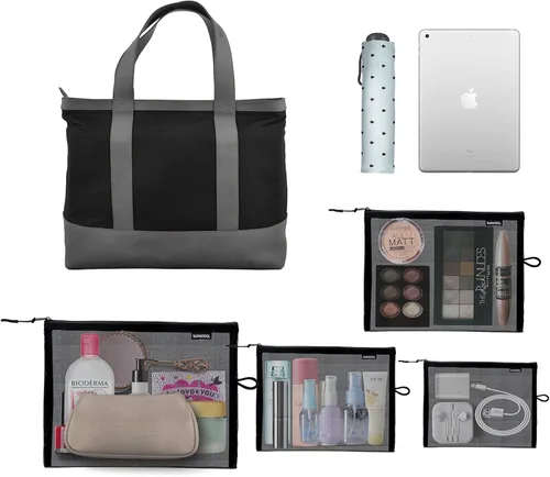 Miniatura 5 de SUPACOOL Bolsa de maquillaje de malla de viaje, bolsas organizadoras de cosméticos con cremallera, bolsas organizadoras de pañales, bolsa de nailon