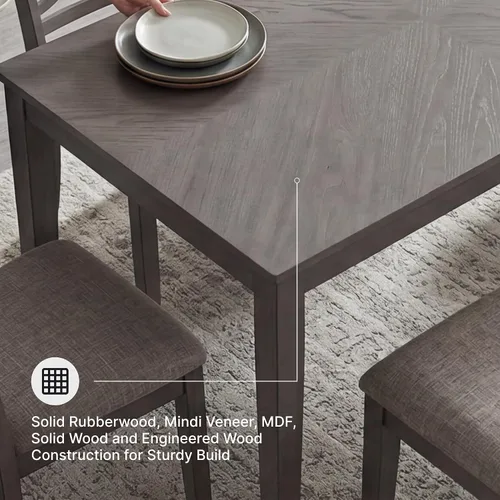Miniatura 6 de Signature Design by Ashley Wrenning - Juego de mesa de comedor con estampado de diamantes, 4 sillas tapizadas y banco, asientos para 6, madera, gris