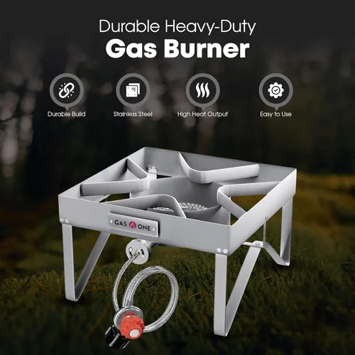 Miniatura 2 de GasOne - Quemador de propano de acero inoxidable para exteriores, estufa de campamento de alta presión con regulador ajustable y manguera trenzada