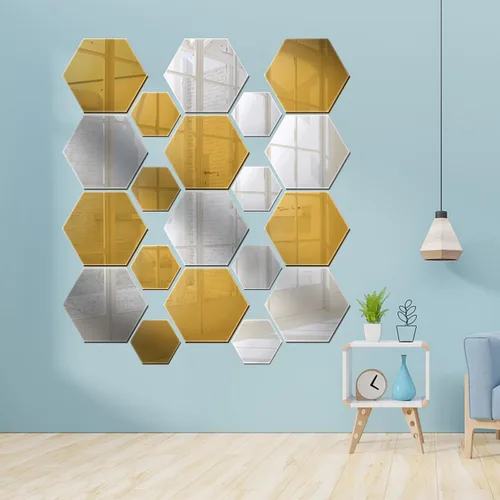 Miniatura 3 de 24 calcomanías de pared hexagonales de espejo de 1.811 in x 1.575 in, autoadhesivas y extraíbles, espejo acrílico, decoración de pared, para sala