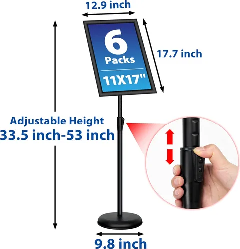 Miniatura 5 de 6 paquetes de soporte de cartel de pie ajustable de 11x17 pulgadas, soporte de pie para carteles de pie de alta resistencia con marco de apertura
