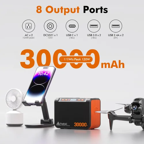 Miniatura 2 de Takki Generador Solar Portátil de 111Wh Estación de Energía con Panel Solar Plegable de 21W, Banco de Energía Cargador Solar de Pico de 120W