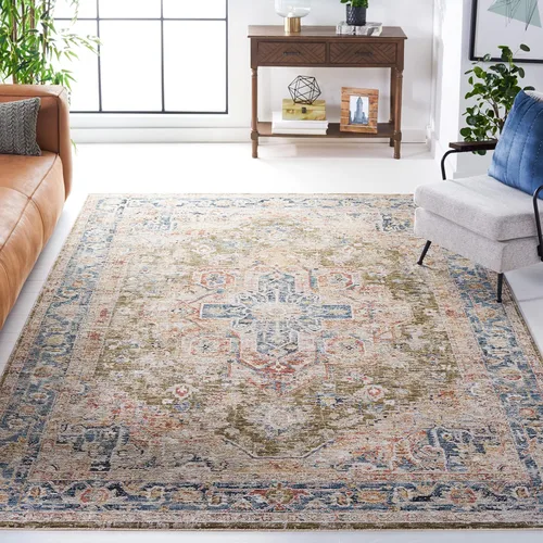 Miniatura 11 de SAFAVIEH Silverado Collection - Alfombra para pasillo, 2 x 8 pies, azul y óxido, diseño vintage envejecido, no desprende pelusa y de fácil cuidado