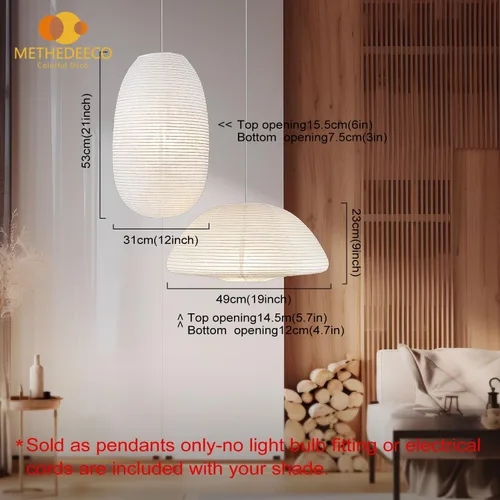 Miniatura 3 de METHEDEECO Faroles de papel blanco de 19+21 pulgadas, 2 unidades, lámpara de papel de arroz grande, pantalla colgante semicircular y elíptica
