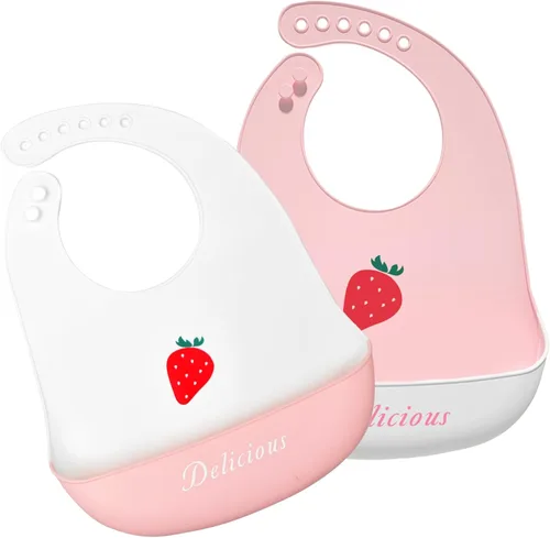 Miniatura 9 de Baberos de silicona para bebés y niños pequeños, 2 juegos de baberos de alimentación para niños y niñas, baberos ajustables suaves e impermeables
