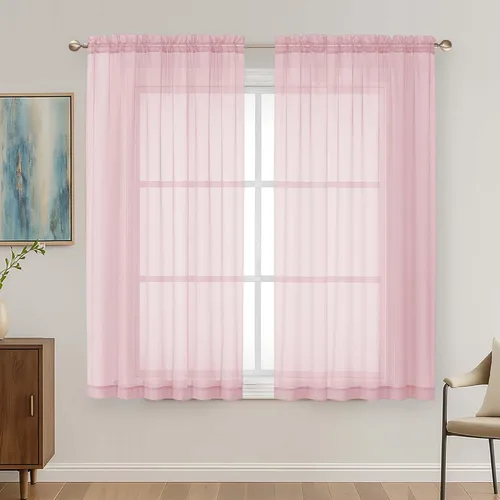 Miniatura 195 de OVZME - Cortinas traslúcidas blancas de 45 pulgadas de largo, 2 paneles, cortinas de gasa con bolsillo para barra para ventanas pequeñas, cada una